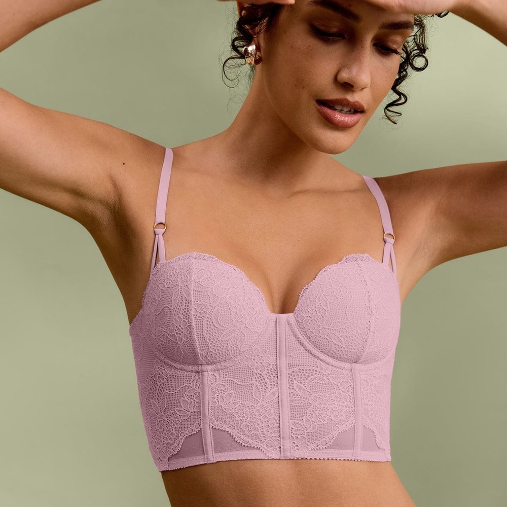 $88 NWT PEPPER Peony Pink Lace Corset Bra Top, Size 34B